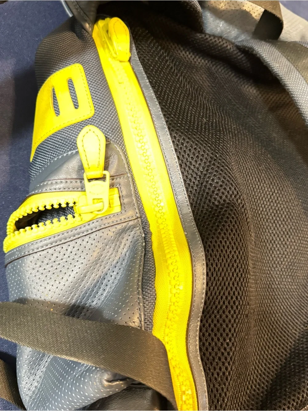 Coach Gray and Yellow Leather Men's Backpack